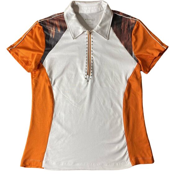 Spanner Golf Women’s Size Small Top 1/2 Zip Orange White Short Sleeves, Collar - Picture 1 of 9
